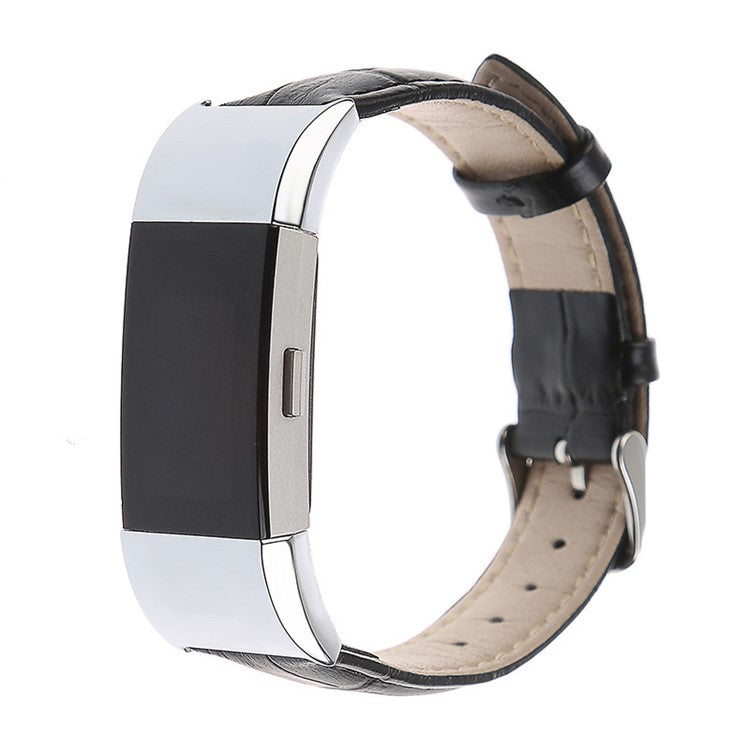 Crocodile Texture Genuine Leather Smart Watch Band for Fitbit Charge 2 - Brown