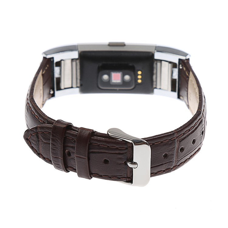 Crocodile Texture Genuine Leather Smart Watch Band for Fitbit Charge 2 - Brown