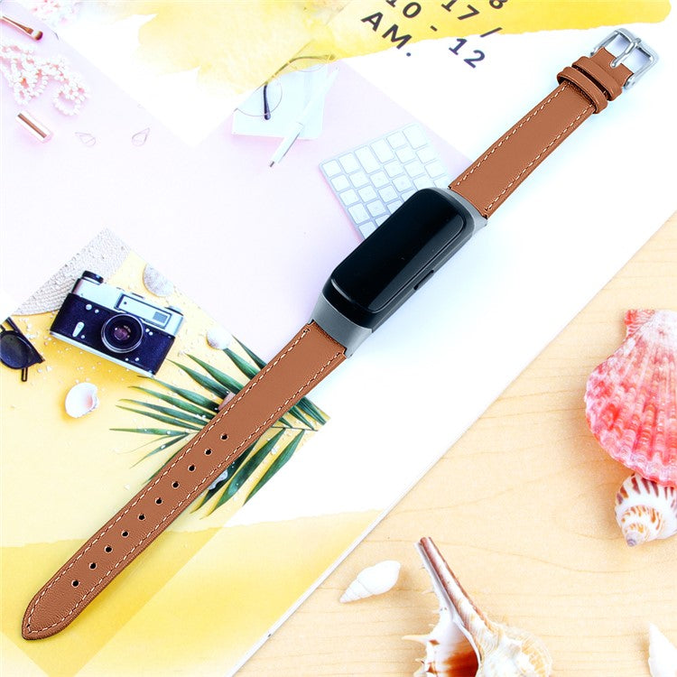 Top Layer Cowhide Leather Watchband Replacement for Samsung Galaxy Fit SM-R370 - Brown