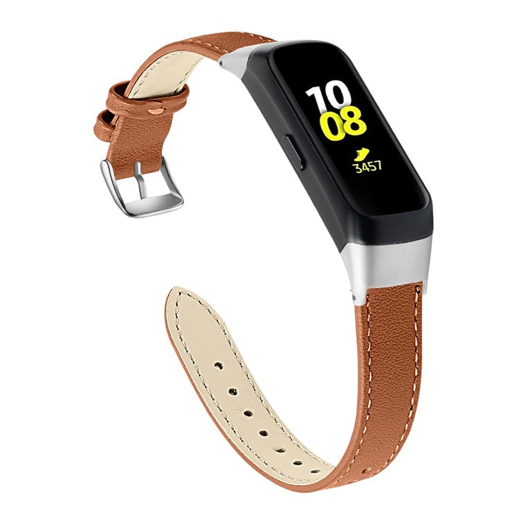 Top Layer Cowhide Leather Watchband Replacement for Samsung Galaxy Fit SM-R370 - Brown