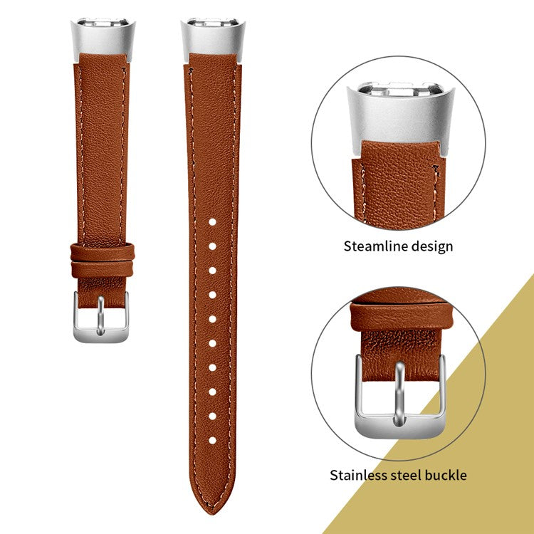 Top Layer Cowhide Leather Watchband Replacement for Samsung Galaxy Fit SM-R370 - Brown