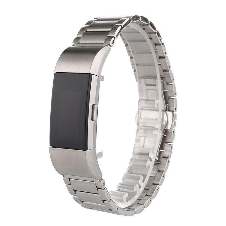 Three Beads Stainless Steel Watch Band Strap for Fitbit Charge 2 - Silver