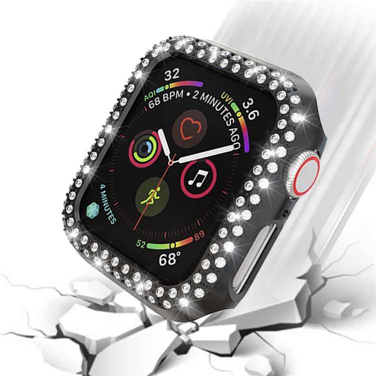 Dual-row Rhinestone Decor Smart Watch PC Case for Apple Watch Series 4 44mm - Black