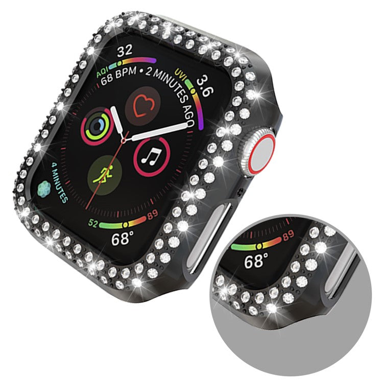 Dual-row Rhinestone Decor Smart Watch PC Case for Apple Watch Series 4 44mm - Black