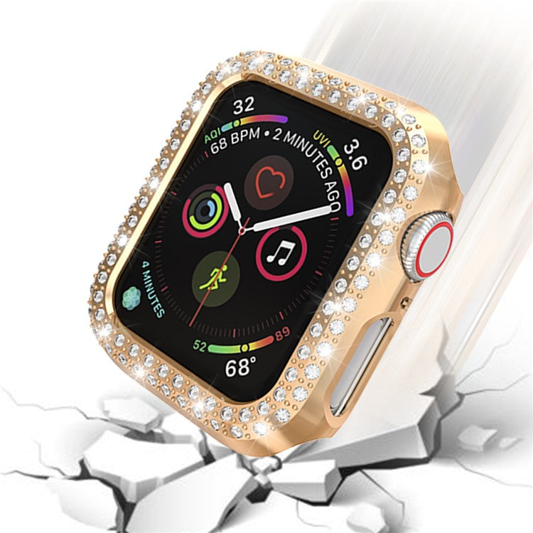 Dual-row Rhinestone Decor Smart Watch PC Case for Apple Watch Series 4 44mm - Rose Gold