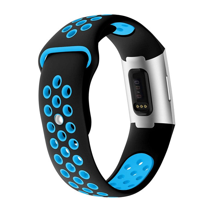 Two-color Soft Silicone Watch Band for Fitbit Charge 3 - Black / Baby Blue