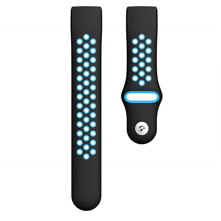 Two-color Soft Silicone Watch Band for Fitbit Charge 3 - Black / Baby Blue