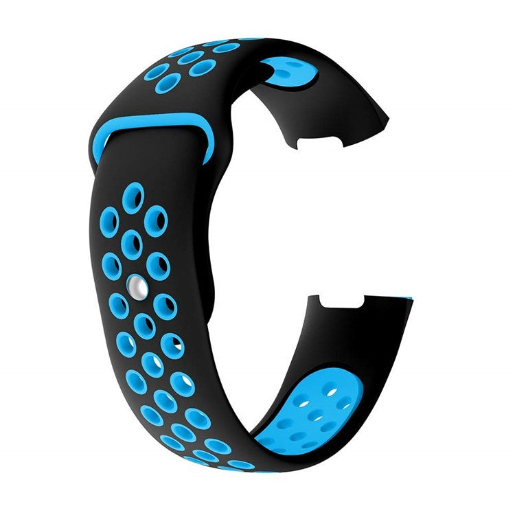 Two-color Soft Silicone Watch Band for Fitbit Charge 3 - Black / Baby Blue