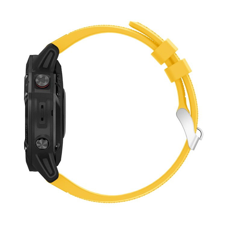 For Garmin Fenix 7X/6X Sapphire GPS/6X Pro/6X GPS/5X GPS/5X Plus Silicone Sport Watch Band Adjustable Watch Strap Replacement with Silver Buckle - Yellow