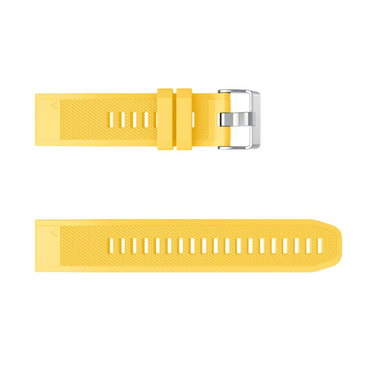 For Garmin Fenix 7X/6X Sapphire GPS/6X Pro/6X GPS/5X GPS/5X Plus Silicone Sport Watch Band Adjustable Watch Strap Replacement with Silver Buckle - Yellow