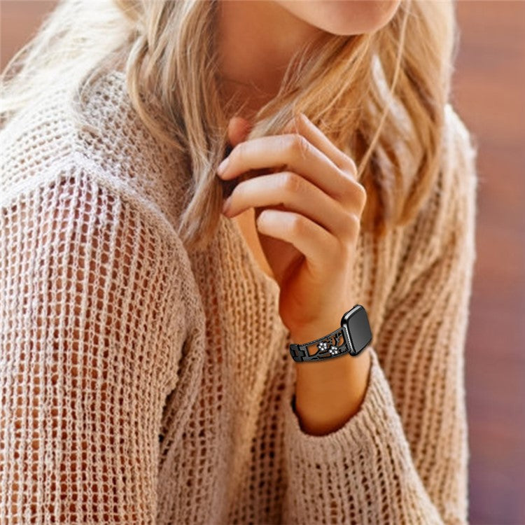 Rhinestone Decor Stainless Steel Watch Band Strap Replacement for Fitbit Versa / Versa Lite - Black