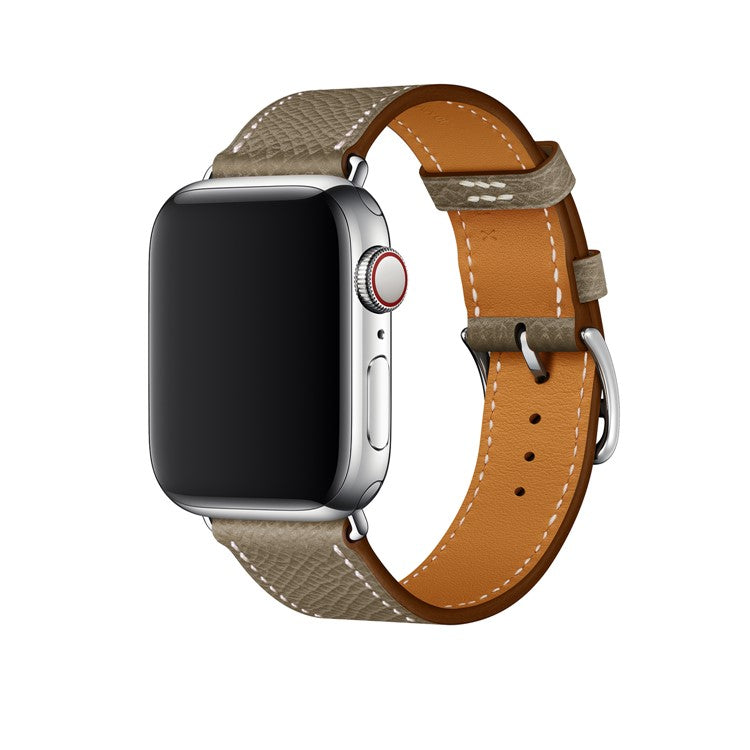 Cross Texture Genuine Leather Smart Watch Wristband for Apple Watch Series 10 42mm / 9 8 7 41mm / SE (2023) SE (2022) SE 6 5 4 40mm / 3 2 1 38mm - Grey