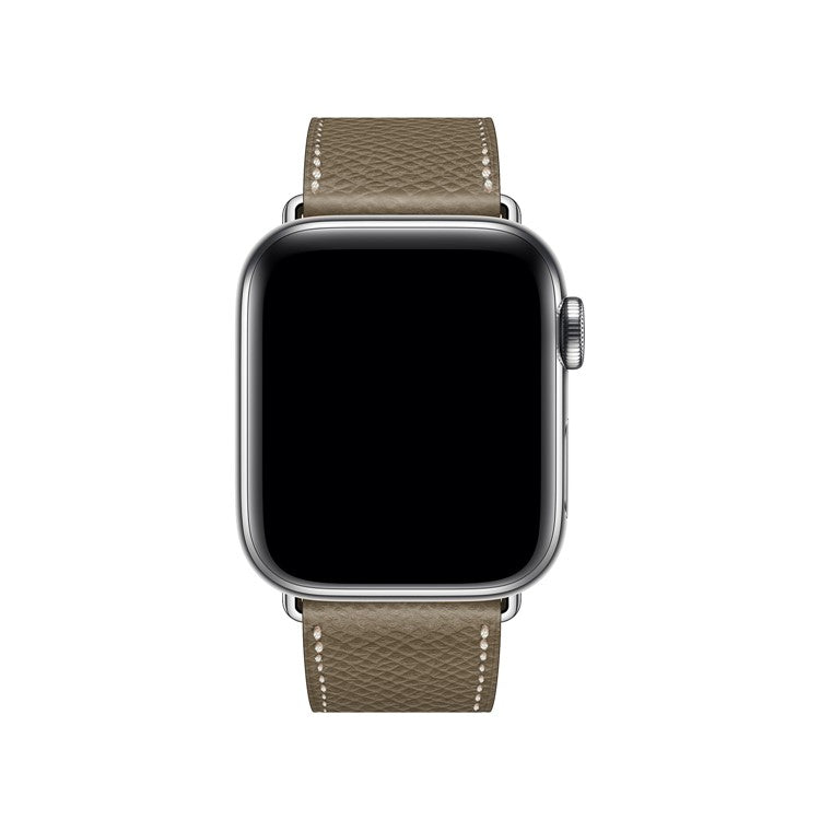 Cross Texture Genuine Leather Smart Watch Wristband for Apple Watch Series 10 42mm / 9 8 7 41mm / SE (2023) SE (2022) SE 6 5 4 40mm / 3 2 1 38mm - Grey