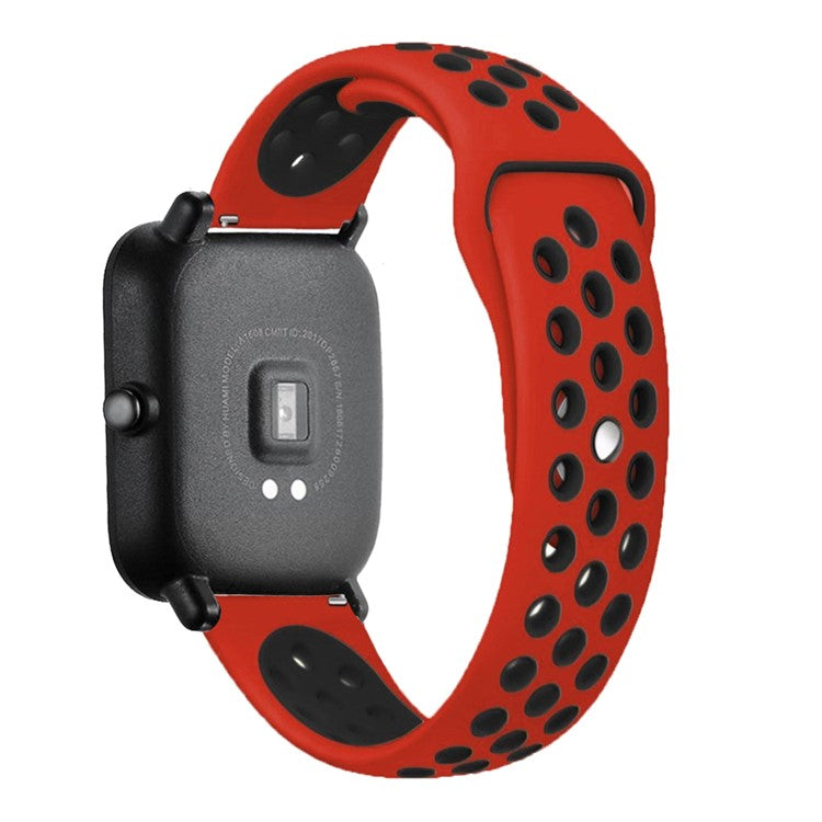 20mm Bi-color Soft Silicone Watch Strap Replacement for Huami Amazfit Smart Watch Youth Edition Lite - Red/Black