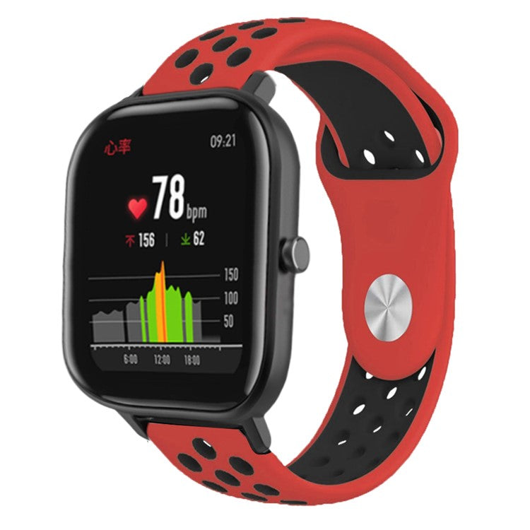 20mm Bi-color Soft Silicone Watch Strap Replacement for Huami Amazfit Smart Watch Youth Edition Lite - Red/Black