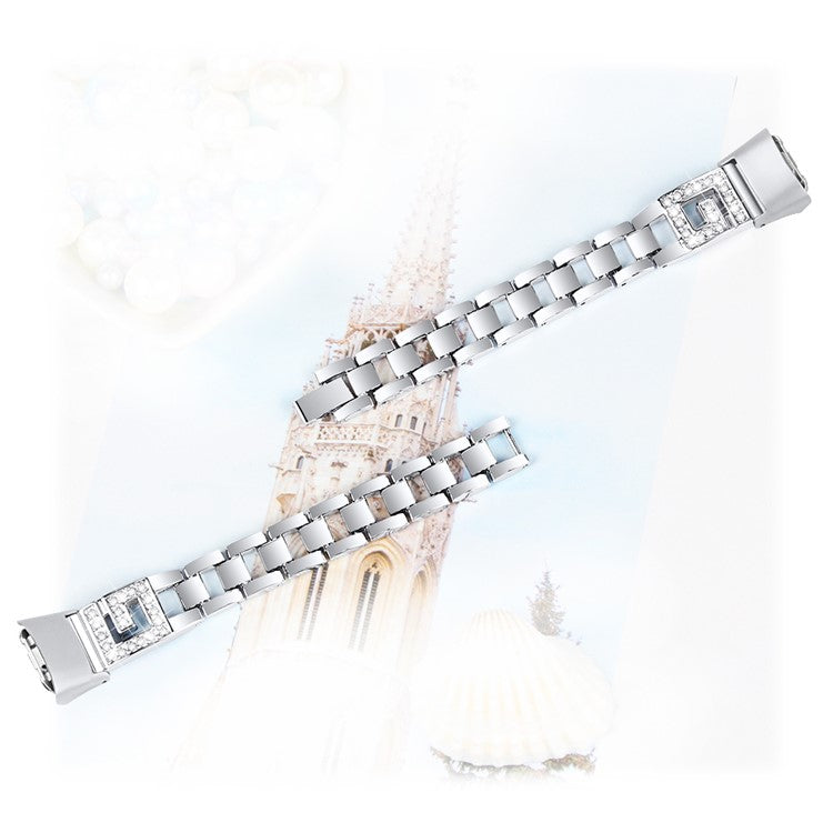 G Shape Rhinestone Decor Metal Watchband for Samsung Galaxy Fit SM-R370 - Silver