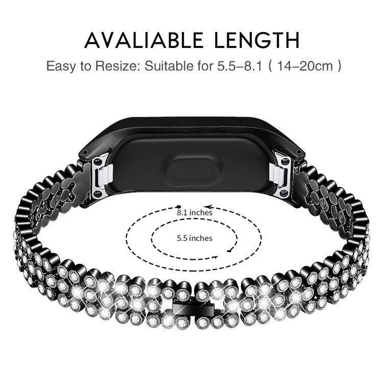 Rhinestone Decor Stainless Steel Watchband Watch Strap for Samsung Galaxy Fit-e/SM-R375 - Black