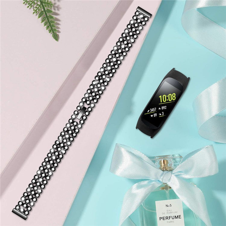 Rhinestone Decor Stainless Steel Watchband Watch Strap for Samsung Galaxy Fit-e/SM-R375 - Black