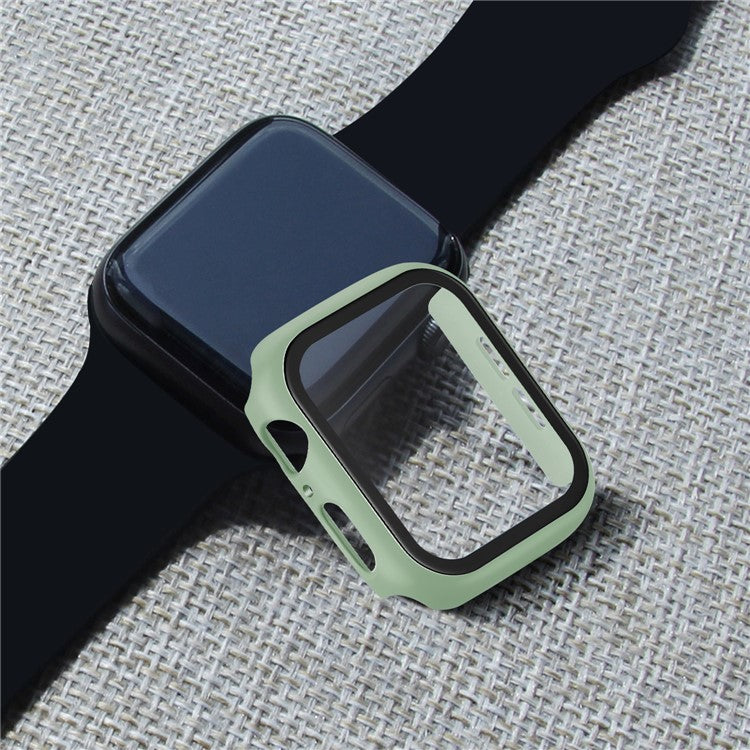 Rubberized PC + Tempered Glass Watch Case for Apple Watch SE / SE (2022) / Series 6 / 5 / 4 44mm - Light Green