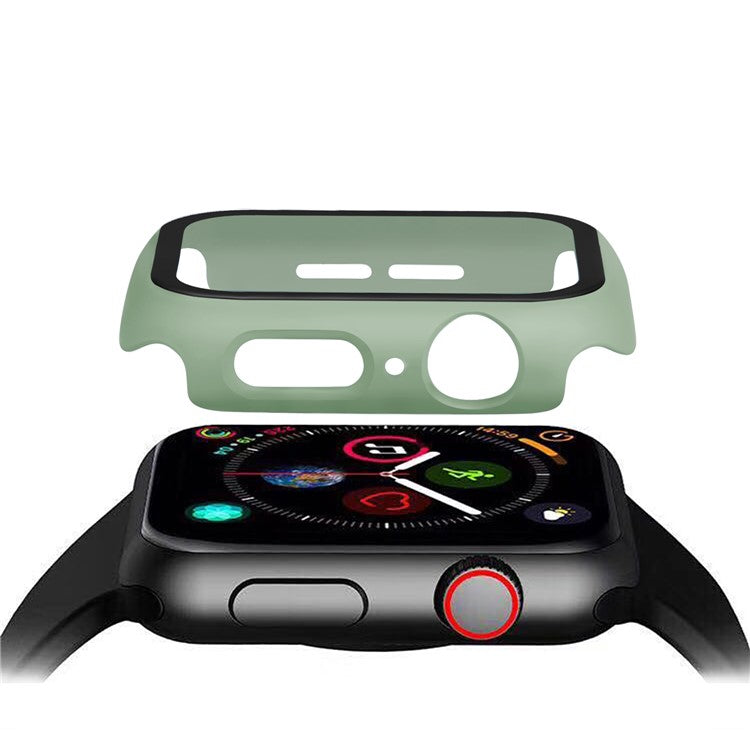 Rubberized PC + Tempered Glass Watch Case for Apple Watch SE / SE (2022) / Series 6 / 5 / 4 44mm - Light Green