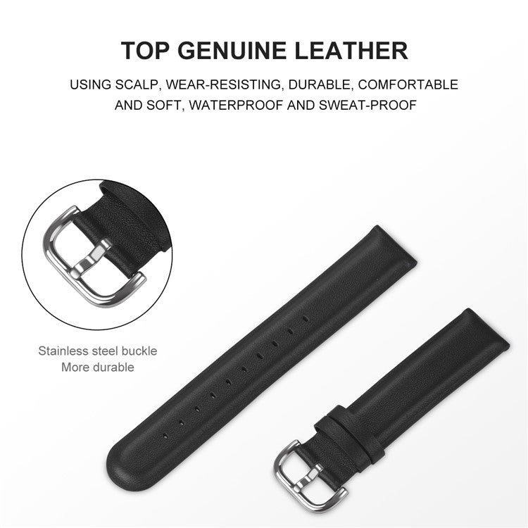 20mm Top Genuine Leather Smart Watch Strap Replacement for Samsung Galaxy Watch4 Classic 46mm 42mm/Watch4 44mm 40mm/Watch Active2 44mm - Black