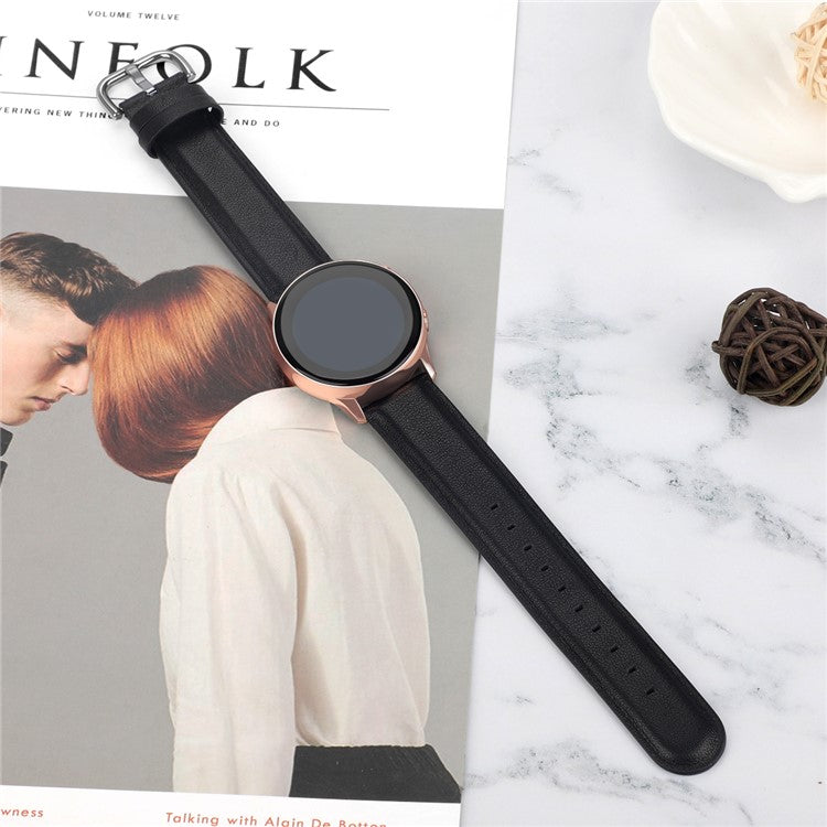 20mm Top Genuine Leather Smart Watch Strap Replacement for Samsung Galaxy Watch4 Classic 46mm 42mm/Watch4 44mm 40mm/Watch Active2 44mm - Black