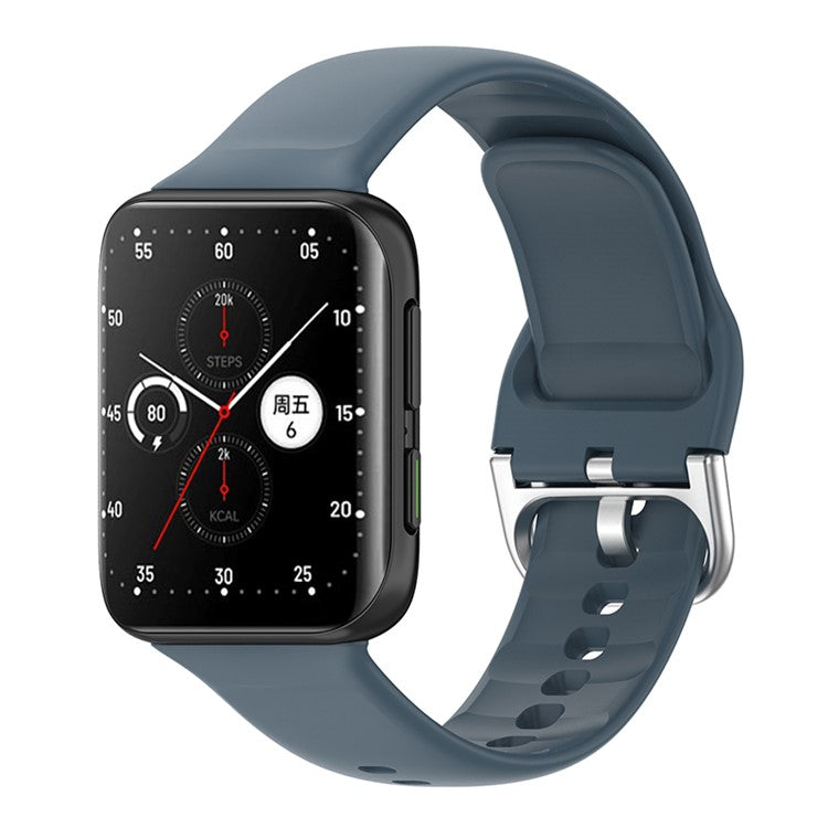 Solid Color Silicone Smart Watch Strap Adjustable Wrist Band for Oppo Watch 2 46mm - Dark Blue
