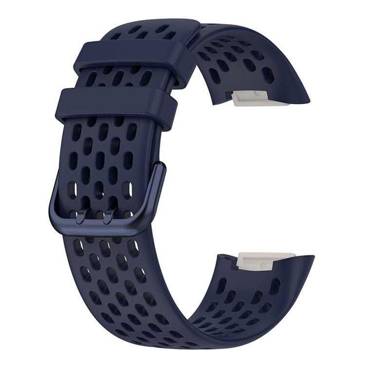 Soft Silicone Sport Replacement Watch Strap with Breathable Holes for Fitbit Charge 6 / 5 - Navy Blue