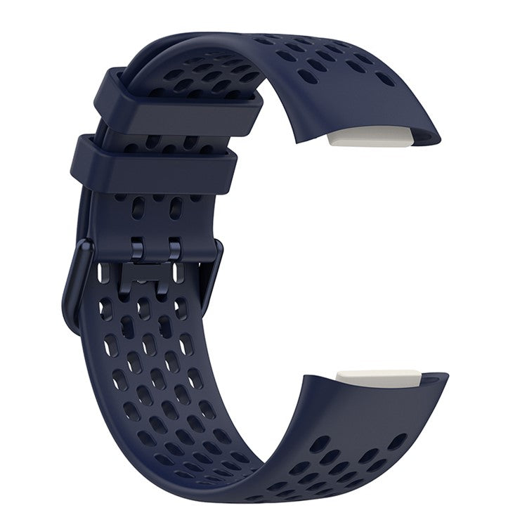 Soft Silicone Sport Replacement Watch Strap with Breathable Holes for Fitbit Charge 6 / 5 - Navy Blue