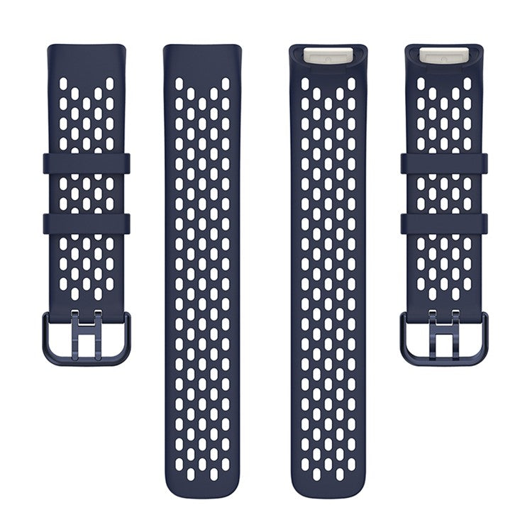 Soft Silicone Sport Replacement Watch Strap with Breathable Holes for Fitbit Charge 6 / 5 - Navy Blue