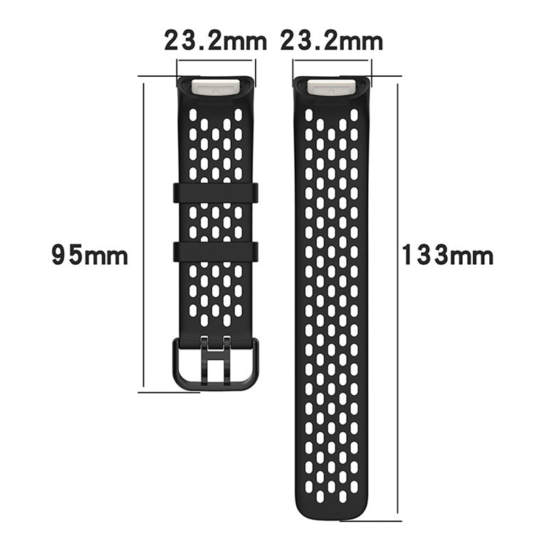 Soft Silicone Sport Replacement Watch Strap with Breathable Holes for Fitbit Charge 6 / 5 - Navy Blue