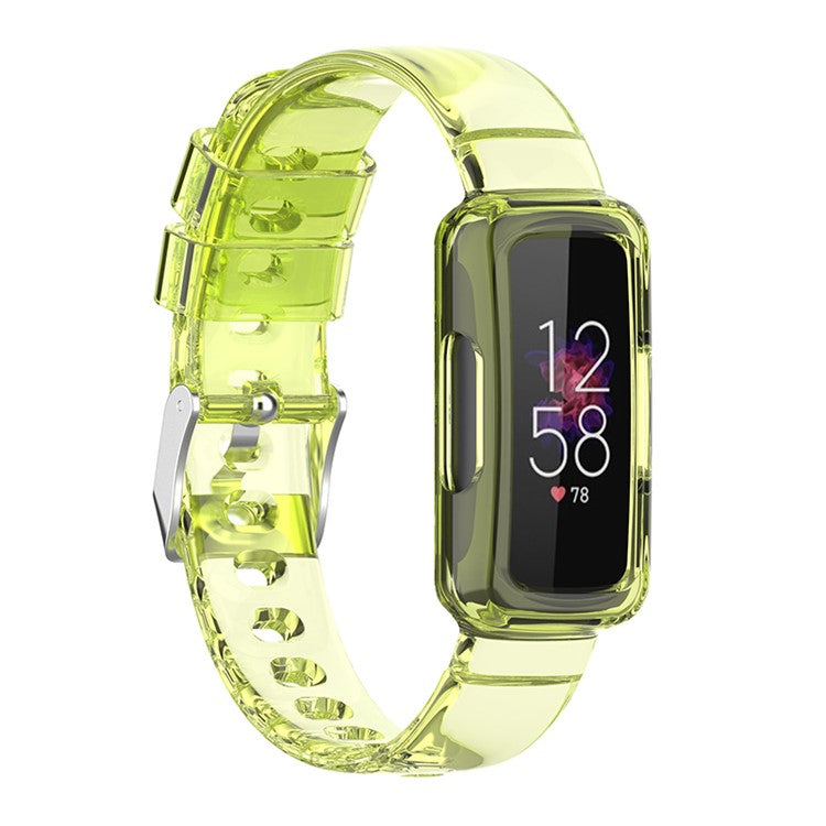 Transparent TPU Watch Case Protector + Adjustable Watch Band for Fitbit Luxe/Inspire HR/Ace 2 3 - Transparent Yellow