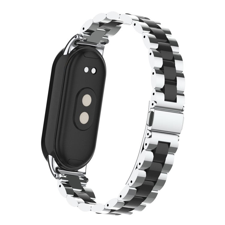 For Xiaomi Smart Band 9 NFC / 9 / 8 NFC / 8 3 Beads Smart Watch Metal Band Replacement Wrist Strap - Silver+Black