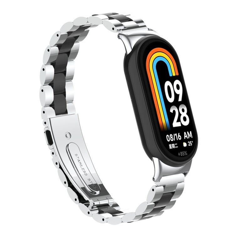 For Xiaomi Smart Band 9 NFC / 9 / 8 NFC / 8 3 Beads Smart Watch Metal Band Replacement Wrist Strap - Silver+Black
