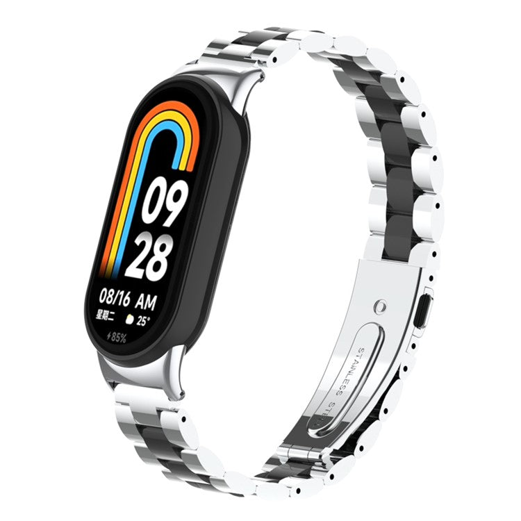 For Xiaomi Smart Band 9 NFC / 9 / 8 NFC / 8 3 Beads Smart Watch Metal Band Replacement Wrist Strap - Silver+Black