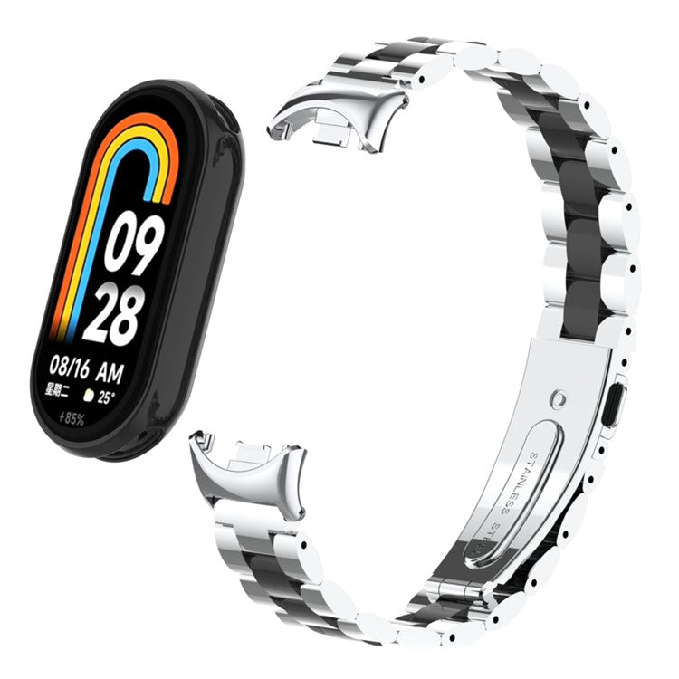 For Xiaomi Smart Band 9 NFC / 9 / 8 NFC / 8 3 Beads Smart Watch Metal Band Replacement Wrist Strap - Silver+Black