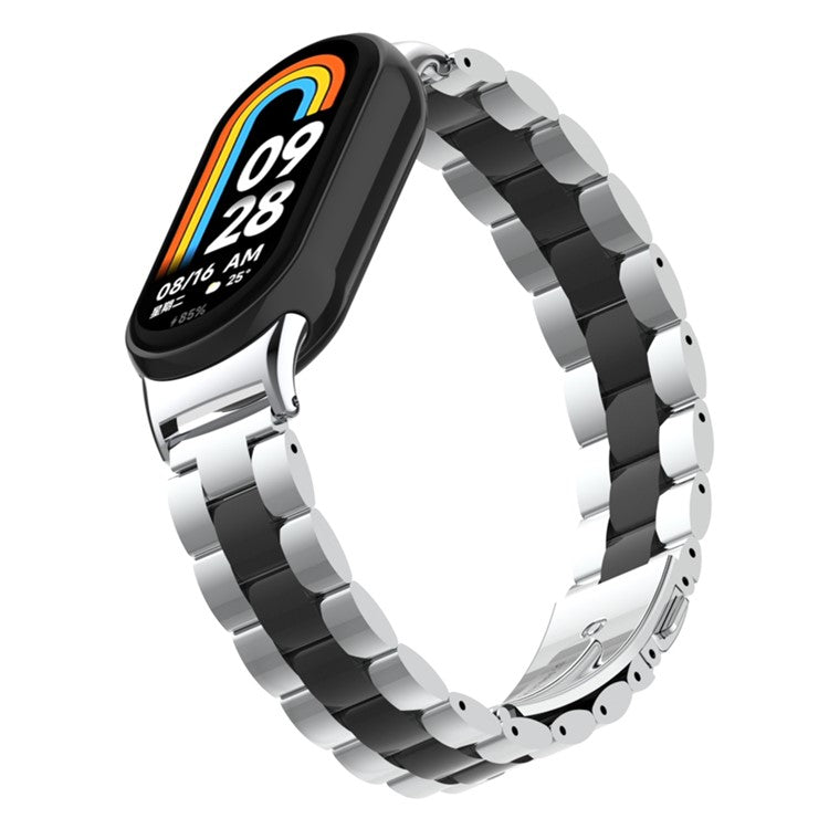 For Xiaomi Smart Band 9 NFC / 9 / 8 NFC / 8 3 Beads Smart Watch Metal Band Replacement Wrist Strap - Silver+Black