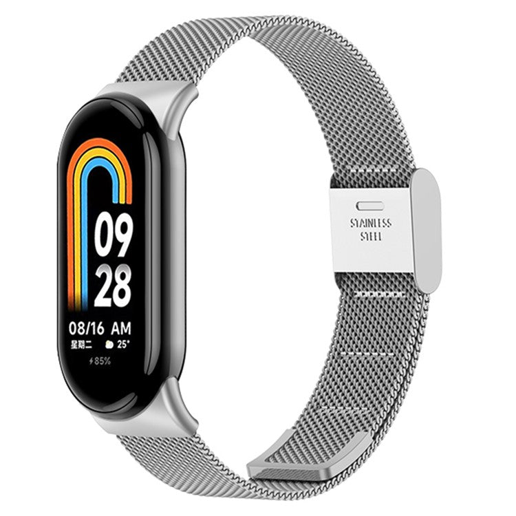 For Xiaomi Smart Band 9 NFC / 9 / 8 NFC / 8 Milanese Smartwatch Strap Metal Fine Mesh Wrist Band with Buckle - Silver