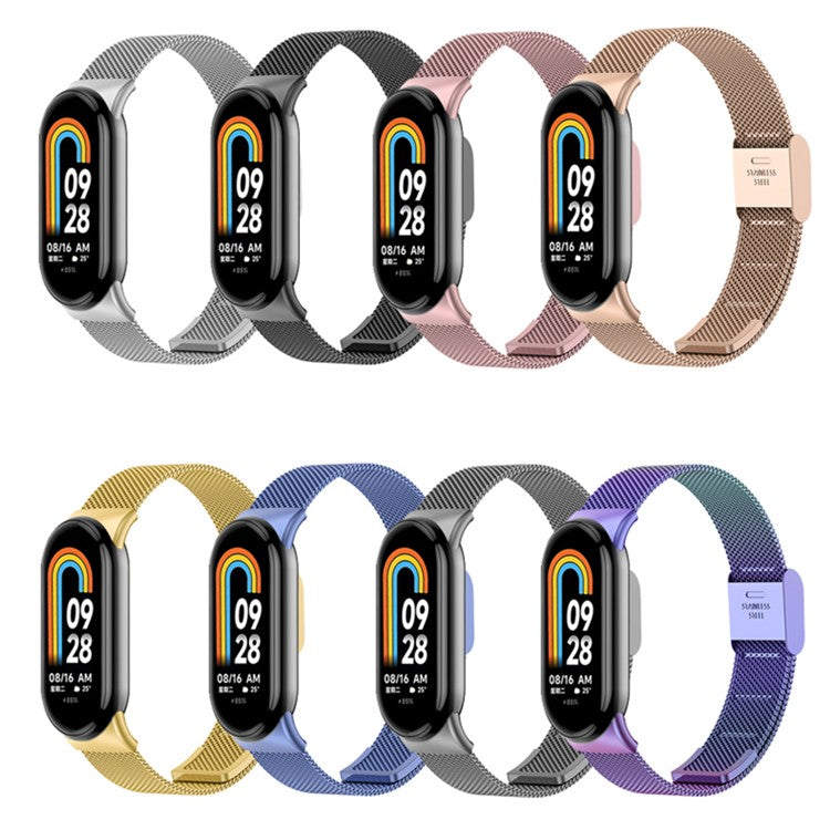 For Xiaomi Smart Band 9 NFC / 9 / 8 NFC / 8 Milanese Smartwatch Strap Metal Fine Mesh Wrist Band with Buckle - Silver