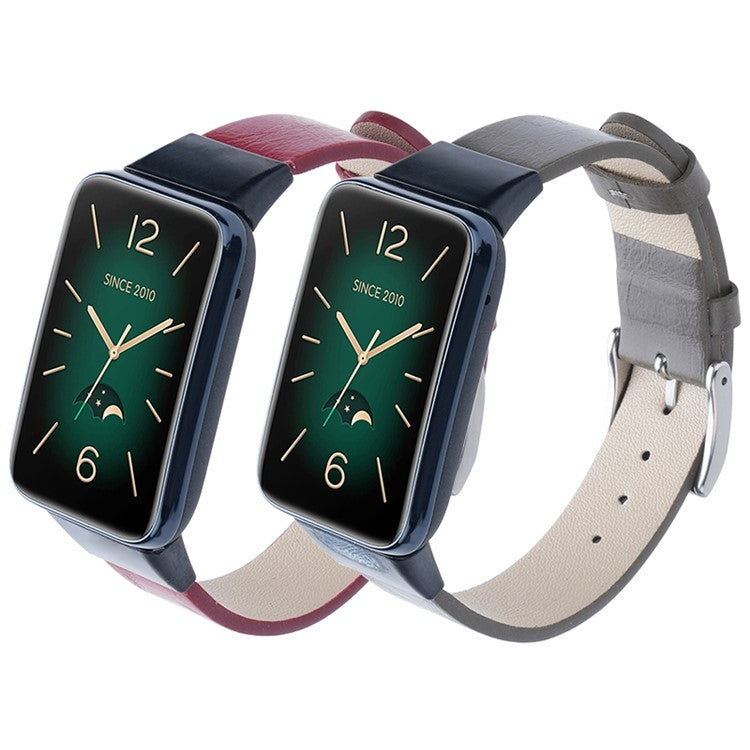 For Xiaomi Mi Band 7 Pro Genuine Cow Leather Watch Strap Adjustable Wristband - Grey