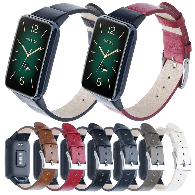 For Xiaomi Mi Band 7 Pro Genuine Cow Leather Watch Strap Adjustable Wristband - Grey