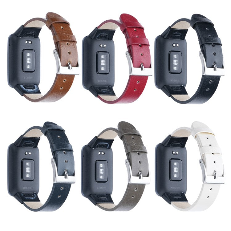 For Xiaomi Mi Band 7 Pro Genuine Cow Leather Watch Strap Adjustable Wristband - Grey