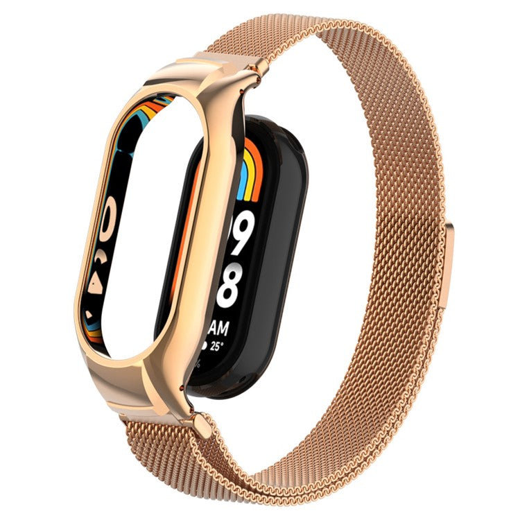 For Xiaomi Smart Band 8 Watch Band Milanese Mesh Replacement Strap Band with Watch Case - Rose Gold