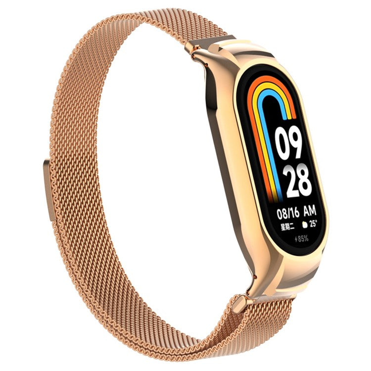 For Xiaomi Smart Band 8 Watch Band Milanese Mesh Replacement Strap Band with Watch Case - Rose Gold