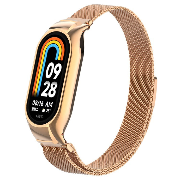 For Xiaomi Smart Band 8 Watch Band Milanese Mesh Replacement Strap Band with Watch Case - Rose Gold