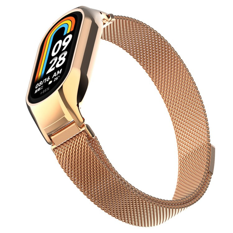 For Xiaomi Smart Band 8 Watch Band Milanese Mesh Replacement Strap Band with Watch Case - Rose Gold