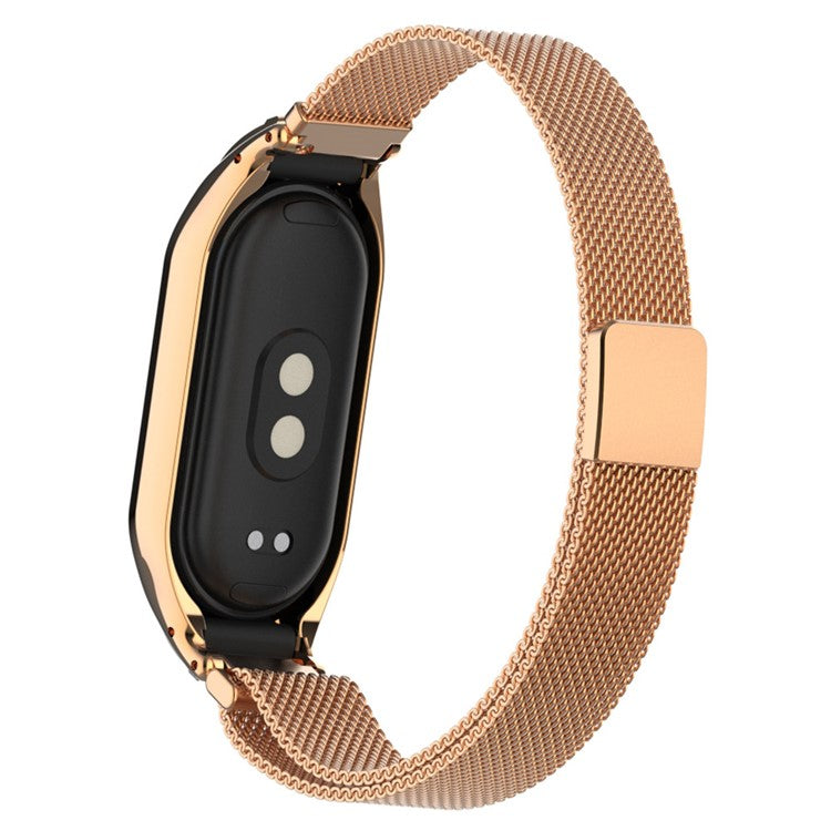 For Xiaomi Smart Band 8 Watch Band Milanese Mesh Replacement Strap Band with Watch Case - Rose Gold