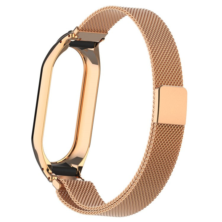 For Xiaomi Smart Band 8 Watch Band Milanese Mesh Replacement Strap Band with Watch Case - Rose Gold