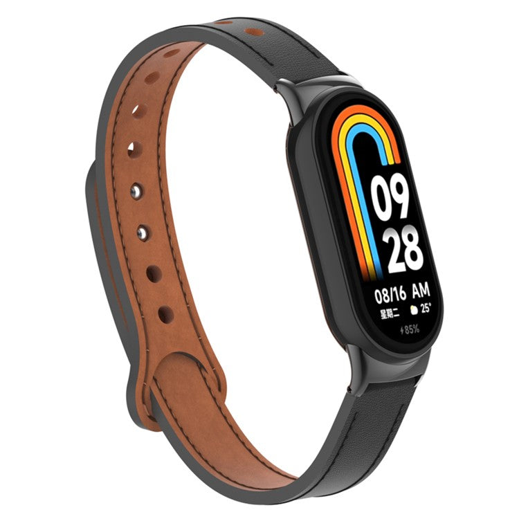 For Xiaomi Smart Band 9 NFC / 9 / 8 NFC / 8 Genuine Cow Leather Watch Band Strap Replacement with Connector - Black