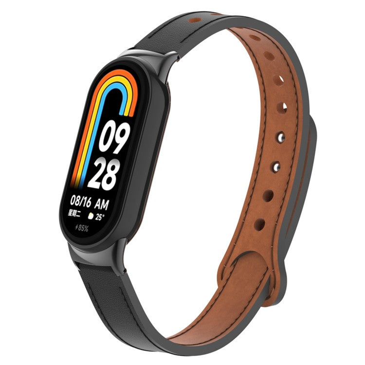 For Xiaomi Smart Band 9 NFC / 9 / 8 NFC / 8 Genuine Cow Leather Watch Band Strap Replacement with Connector - Black